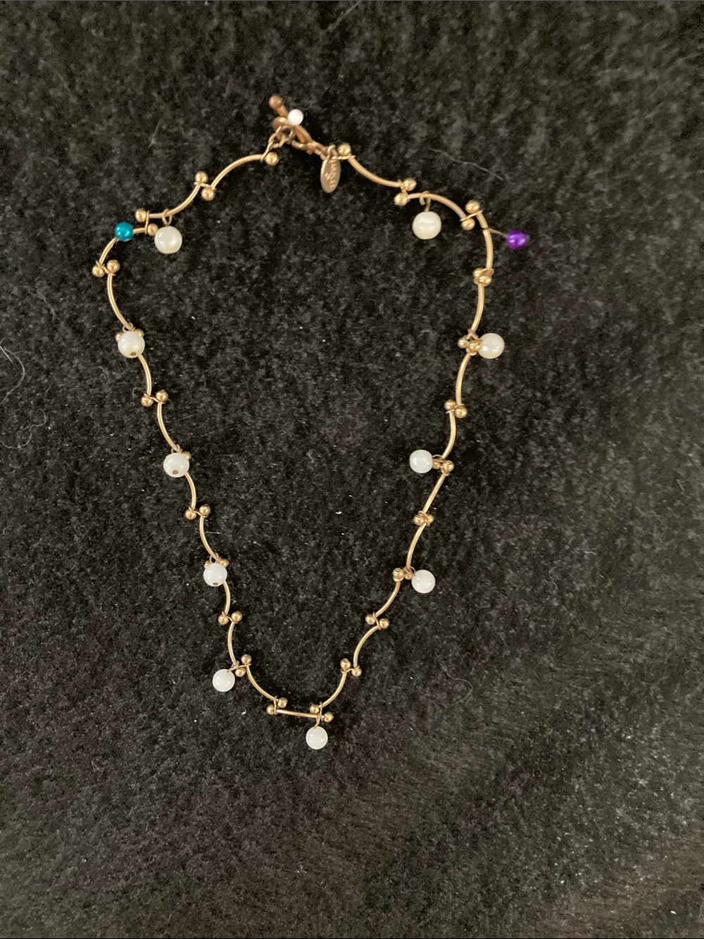 Gold-Tone Pearl Bead Necklace with Accent Stones - Picture 2 of 4